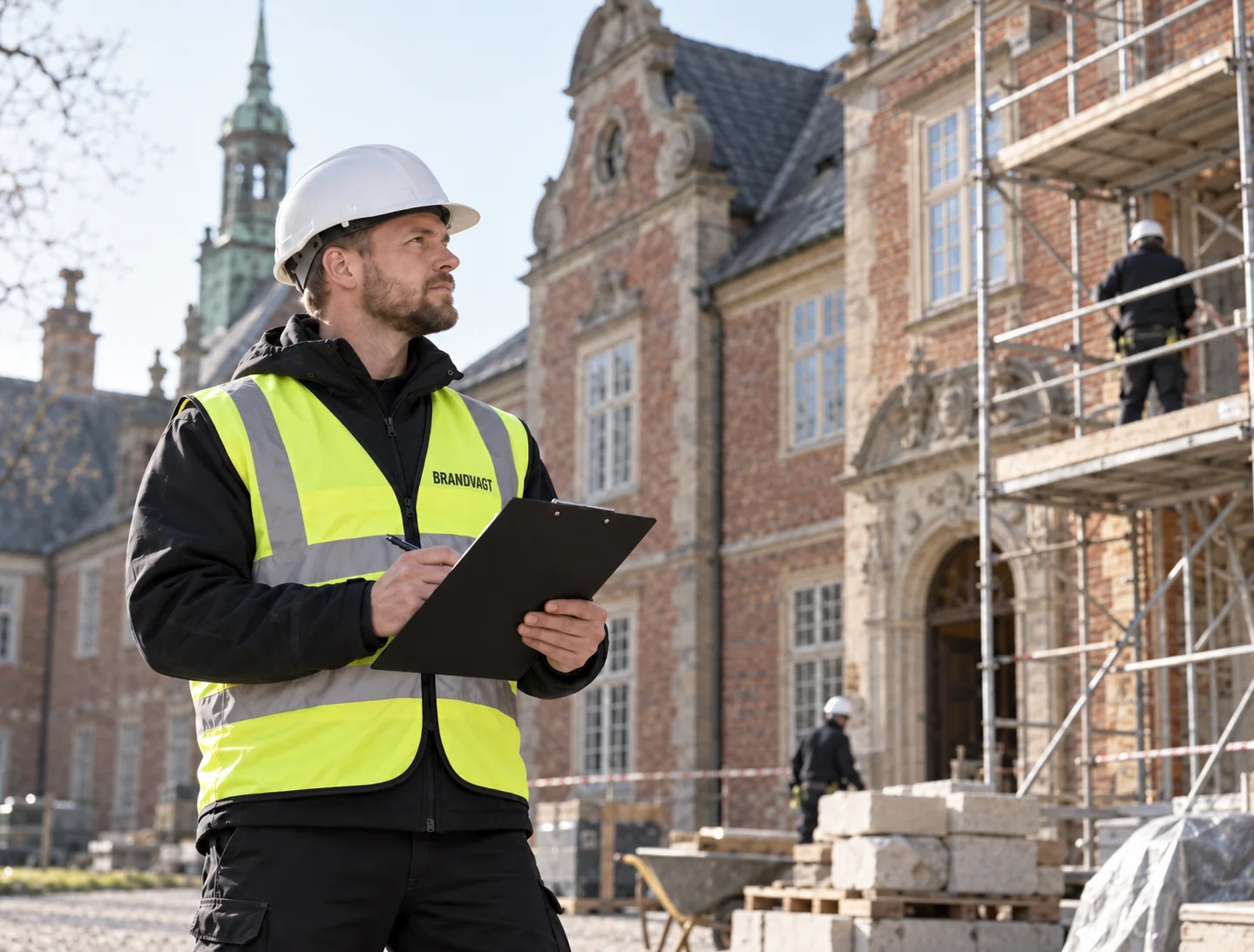 Brandvagt ved fredet bygning under renovering og varmt arbejde