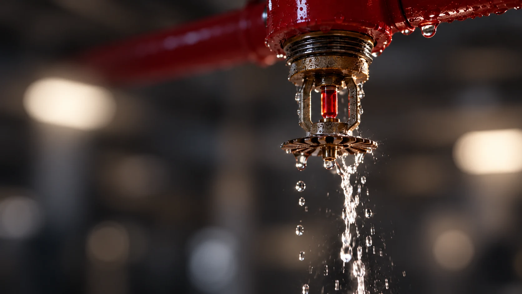 Sprinklerhoved på automatisk sprinkleranlæg ved AVS-nedbrud