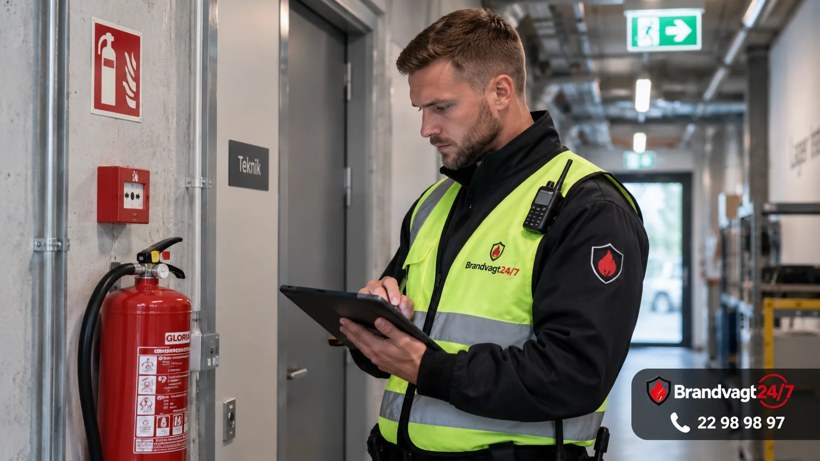 Brandvagt dokumenterer kontrolrunde og brandtekniske forhold digitalt